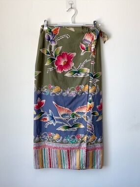 Vintage 80s Ralph Lauren Tropical Sarong Wrap Skirt Sz 4 Island Hawaiian Flower
